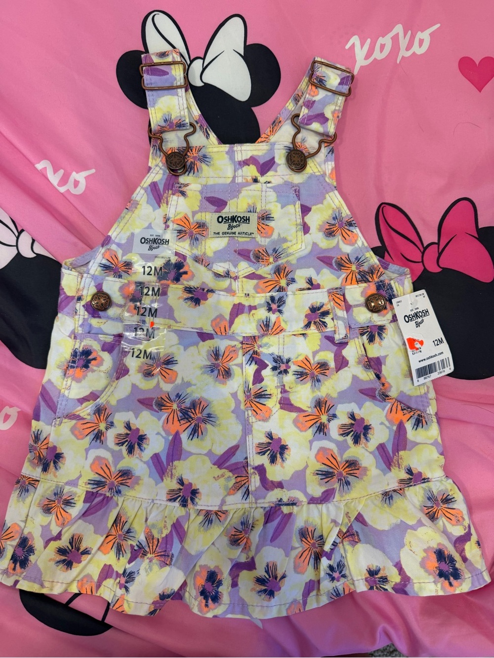 OshKosh B'gosh Floral Print Purple & Yellow Toddler Overall Dress